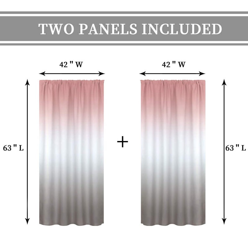 Cinbloo Ombre Blush Pink and Gray Curtains Rod Pocket 42W x 63L Inch Gradient Peach Pale Color for Women Baby Teen Girls Bedroom Decor Art Printed Living Room Window Drapes Treatment Fabric 2 Panels - Image 4